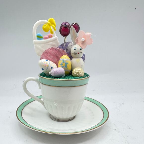 Extra Eggs - Easter Teacup Assemblage Holiday Decor by Kitsch Emporium - Picture 3 of 5